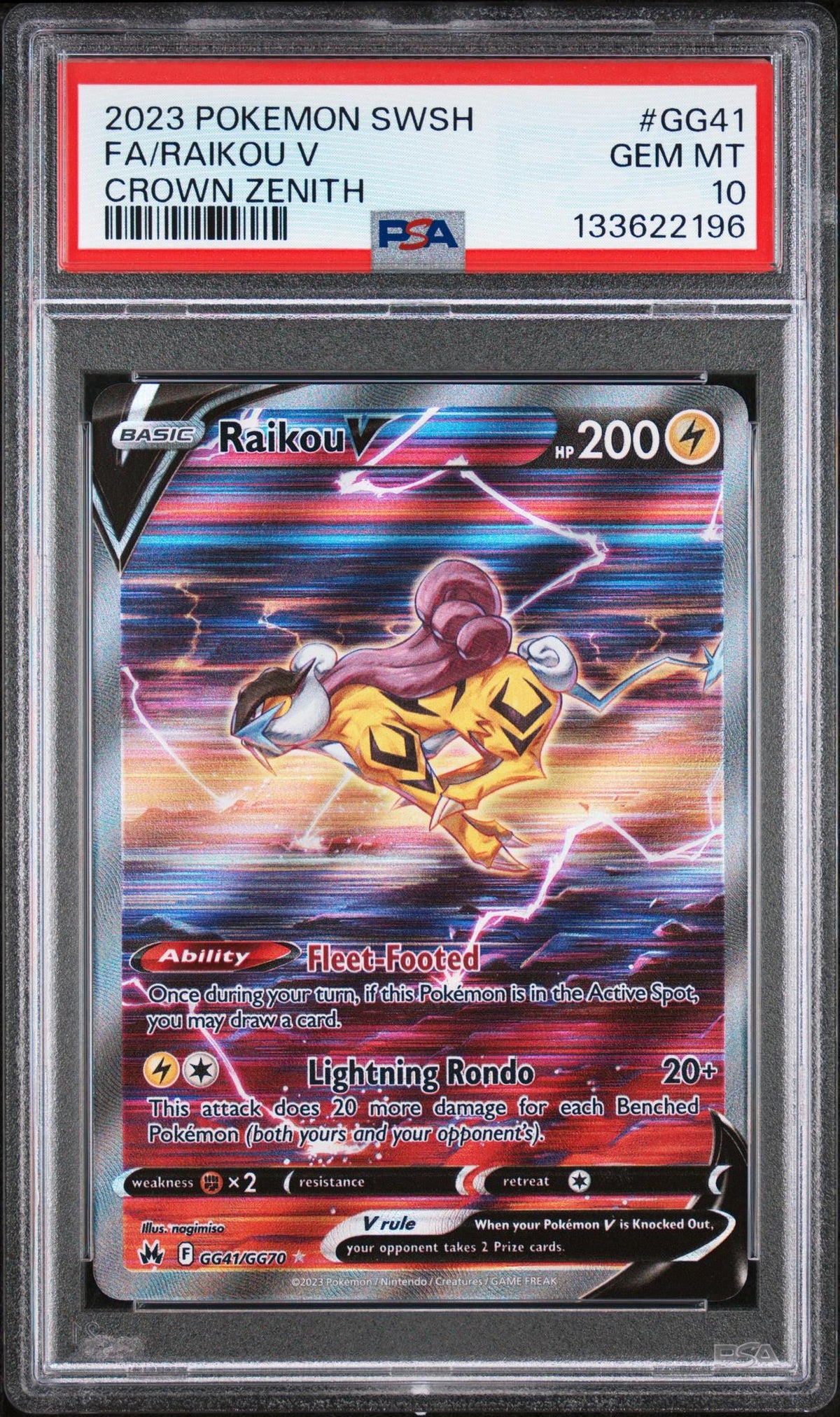 Pokémon Panini 2023 Pokemon Sword And Shield Crown Zenith Raikou V #Gg41 PSA 10