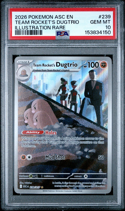 Pokémon 2026 Ascended Heroes - Asc En - English Illustration Rare Holo Team Rocket'S Dugtrio #239 PSA 10