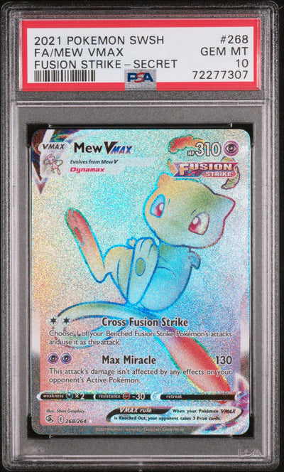 Pokémon Panini 2021 Pokemon Sword And Shield Fusion Strike Secret Rare Mew VMAX #268 PSA 10