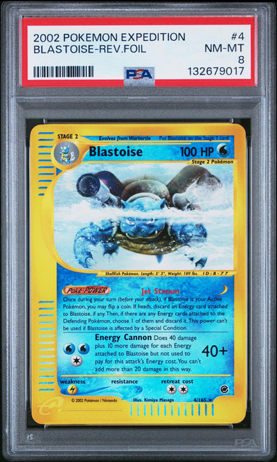 Pokémon Panini 2002 Pokemon Expedition Reverse Holo Blastoise #4 PSA 8