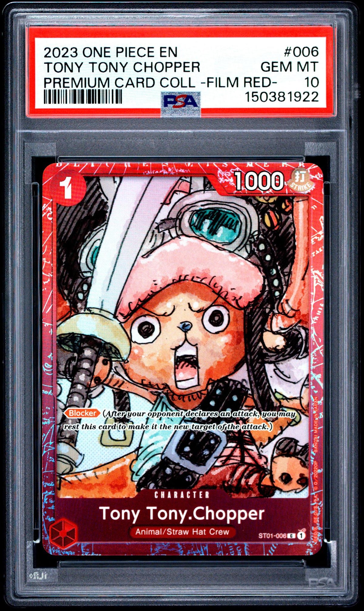 One Piece TCG 2023 One Piece Premium Card Collection Film Red Tony Tony Chopper #St01-006 PSA 10