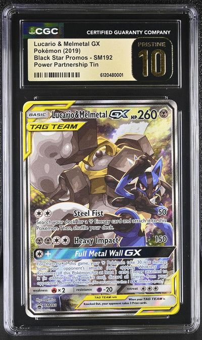 Pokémon 2019 Black Star Promos #Sm192 Lucario & Melmetal GX Power Partnership Tin CGC 10