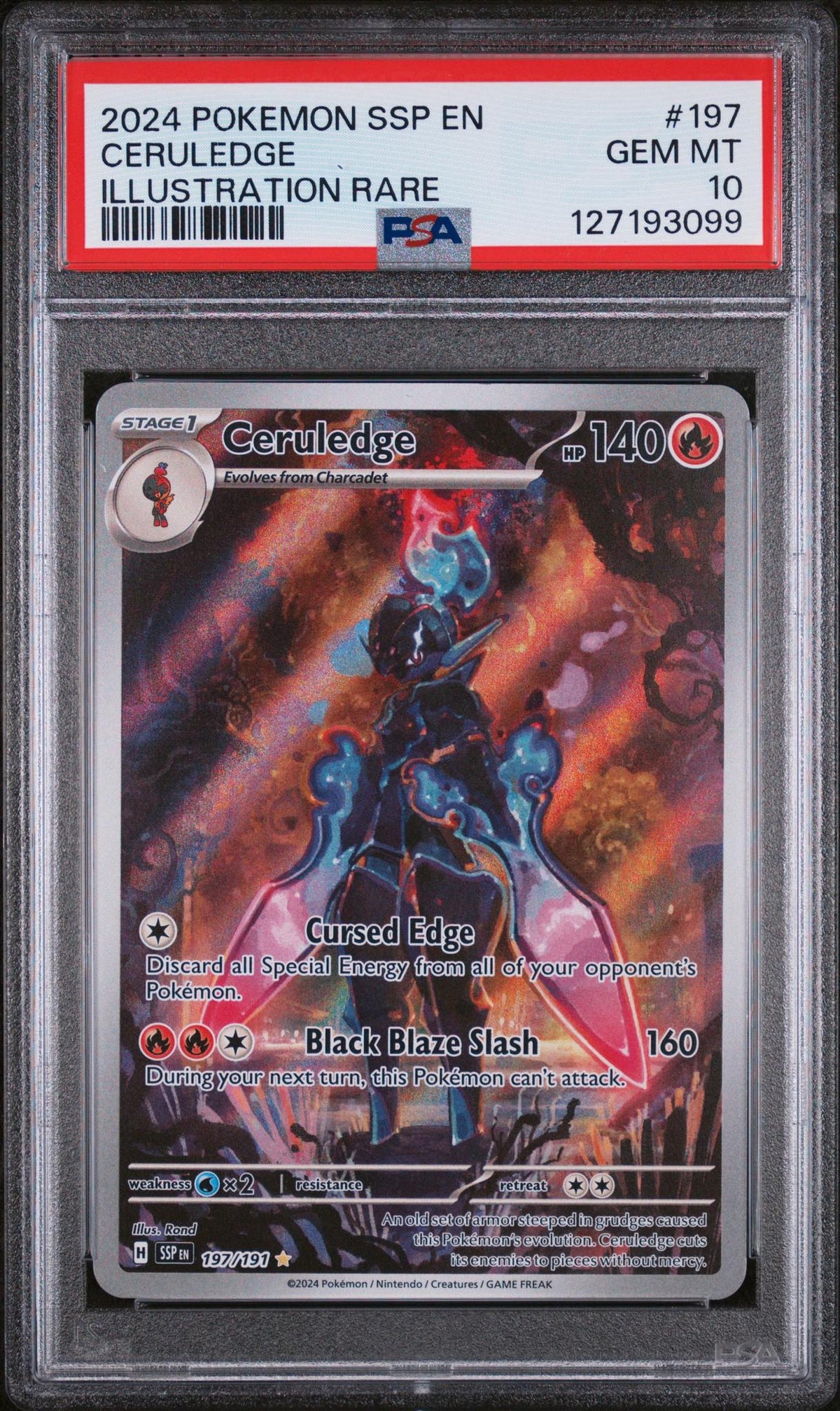 Pokémon Panini 2024 Pokemon Scarlet And Violet Surging Sparks Illustration Rare Ceruledge #197 PSA 10