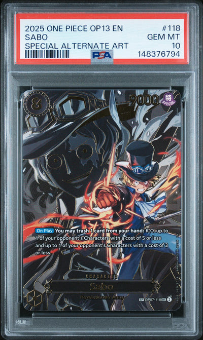 One Piece TCG 2025 One Piece Carrying On His Will Special Alternate Art Sabo #Op07118 PSA 10