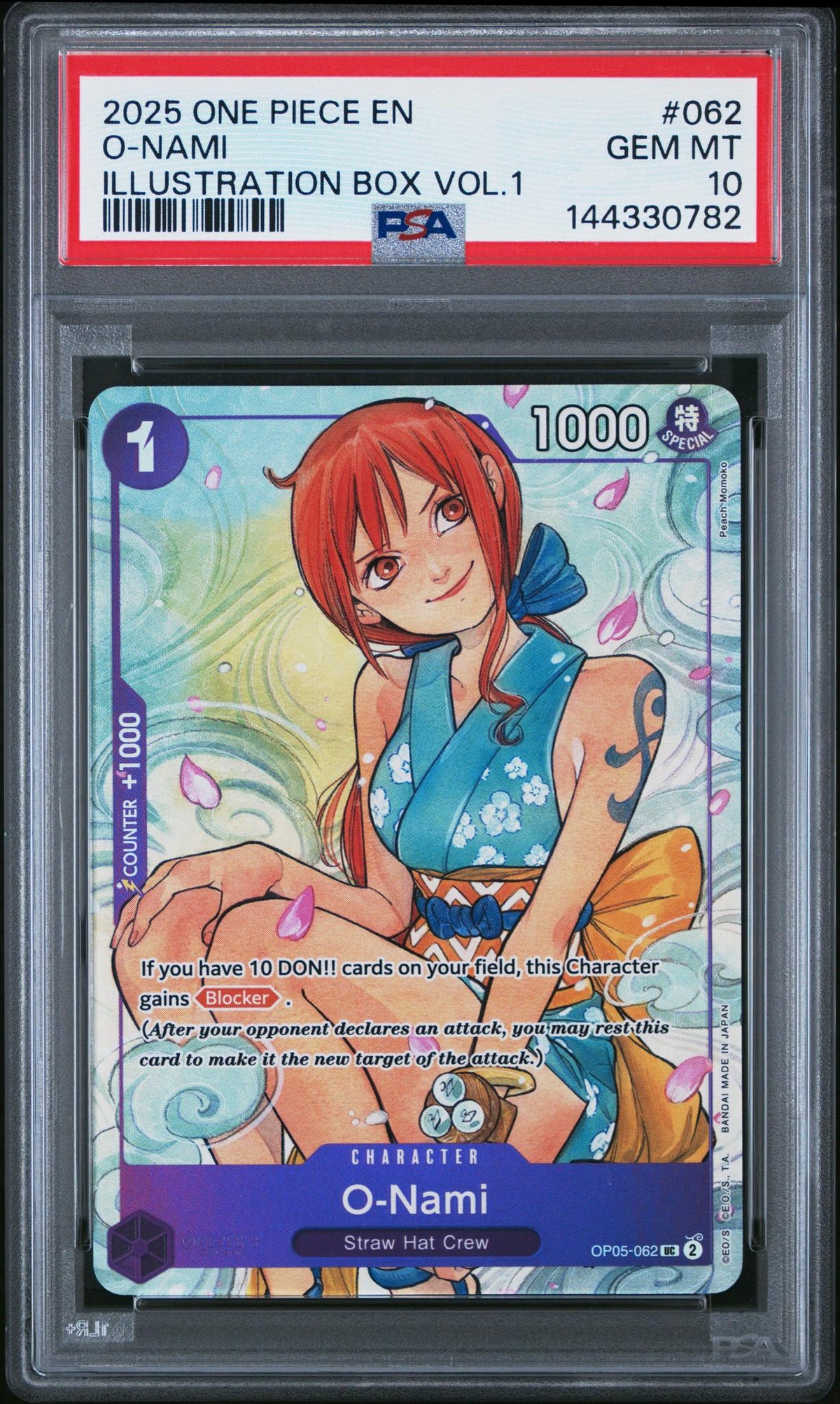 One Piece TCG 2025 One Piece Promo Illustration Box Volume 1 O-Nami #Op05-062 PSA 10