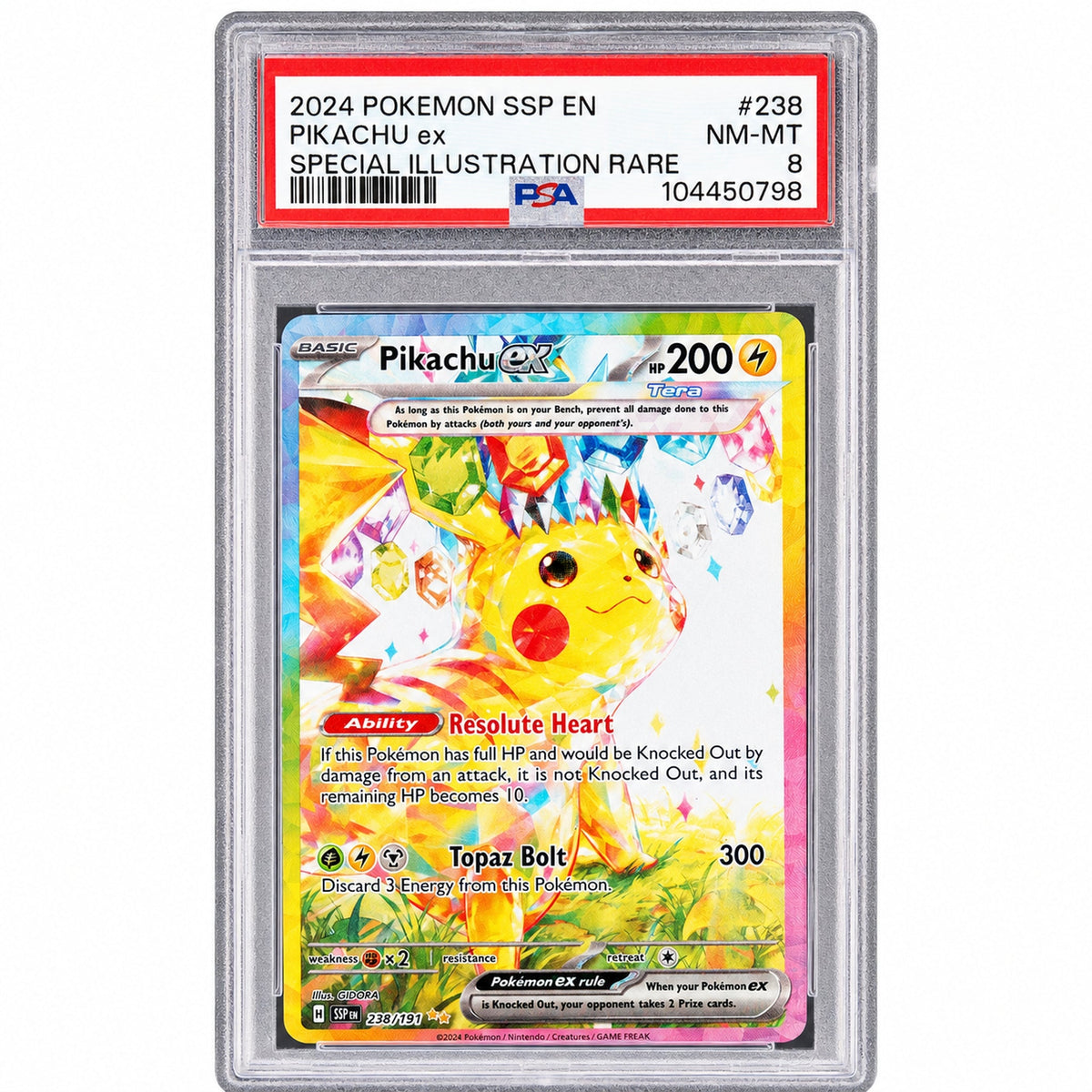 Pokémon Panini 2024 Pokemon Scarlet And Violet Surging Sparks Special Illustration Rare Pikachu EX #238 PSA 8
