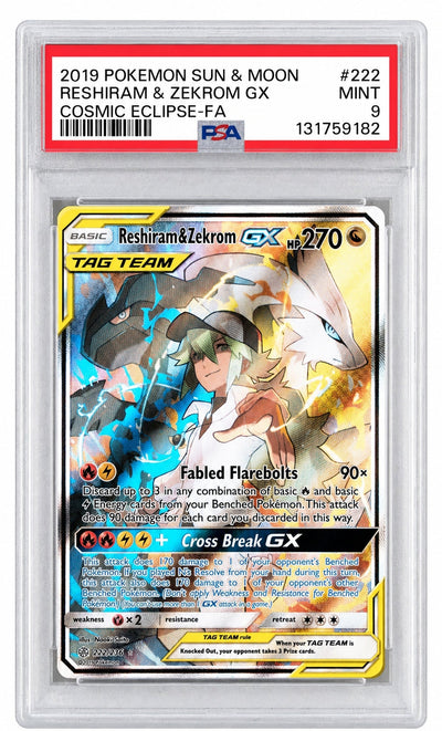 Pokémon Panini 2019 Pokemon Sun And Moon Cosmic Eclipse Reshiram/Zekrom GX #222 PSA 9