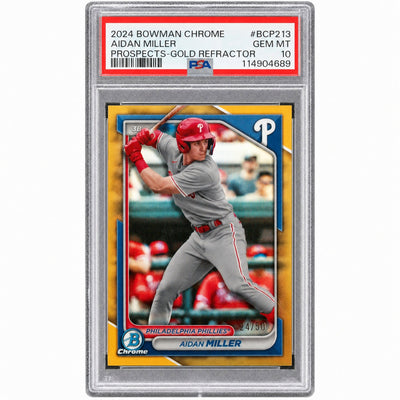 Baseball Bowman 2024 Chrome Prospects Gold Refractors Aidan Miller #Bcp213 /50 PSA 10