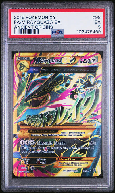 Pokémon Panini 2015 Pokemon XY Ancient Origins M Rayquaza EX #98 PSA 5