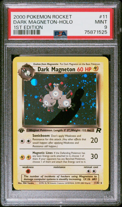 Pokémon Panini 2000 Pokemon Team Rocket 1st Edition Holo Dark Magneton #11 PSA 9