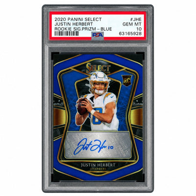 Pokémon Panini 2020 Panini Select Rookie Signature Prizm Blue Justin Herbert #4 /35 PSA 10 63165928