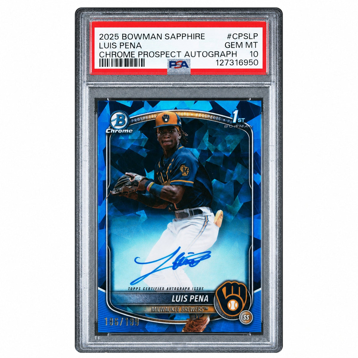 Baseball Bowman 2025 Chrome Sapphire Prospect Autographs Luis Pena #Cpslp /199 PSA 10