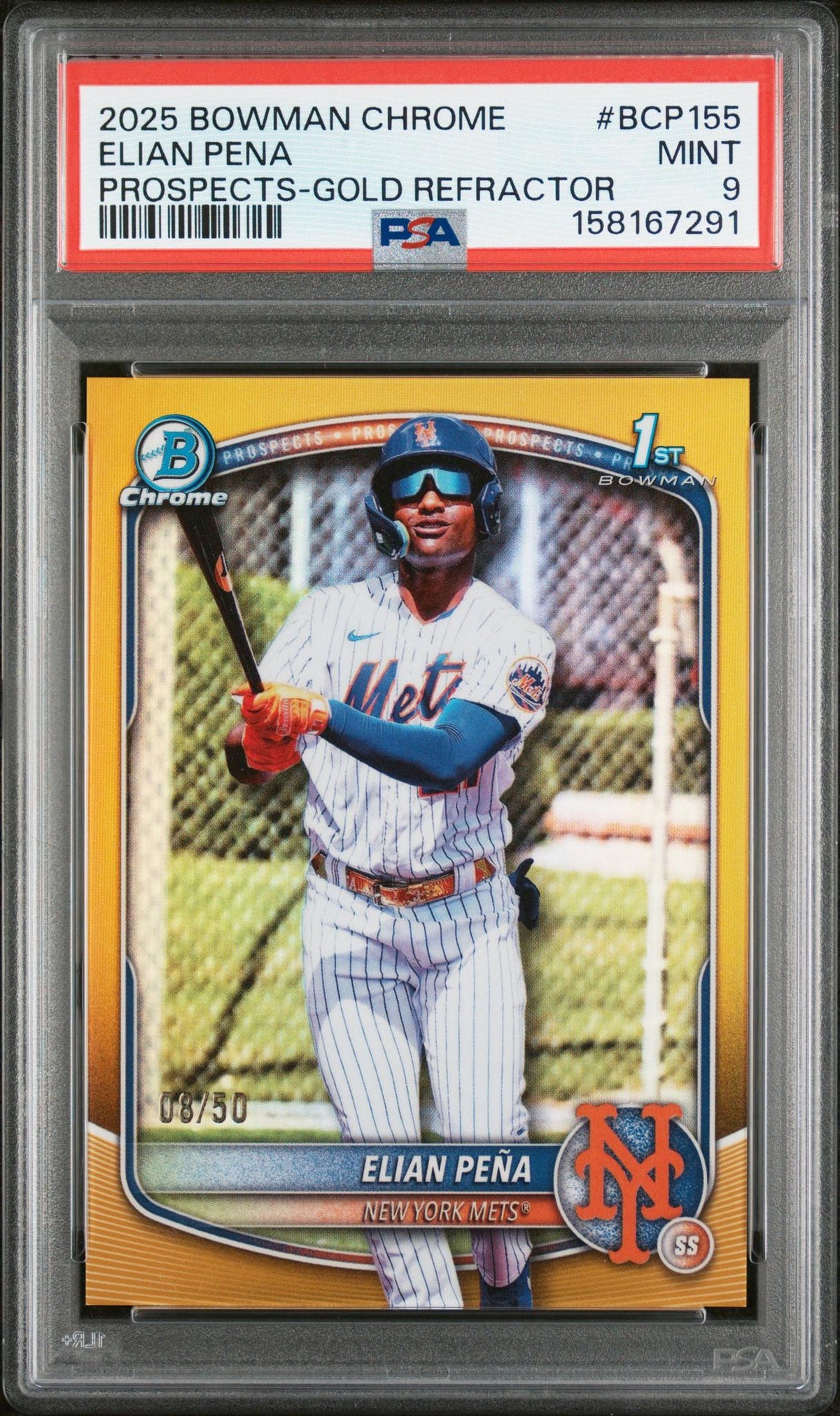 Baseball Bowman 2025 Chrome Prospects Gold Refractors Elian Pena #Bcp155 /50 PSA 9