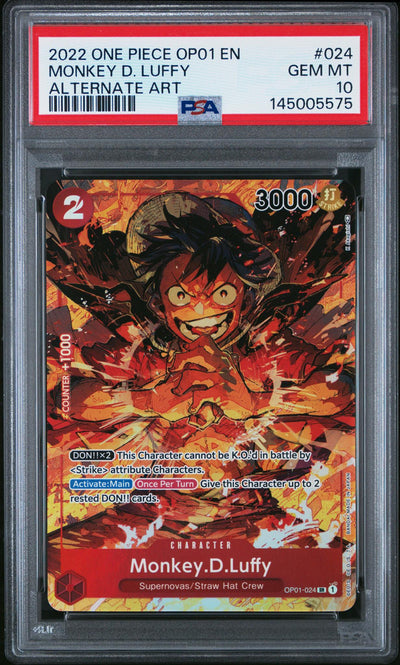 Pokémon Panini 2022 One Piece Romance Dawn Alternate Art Monkey D. Luffy #Op01024 PSA 10