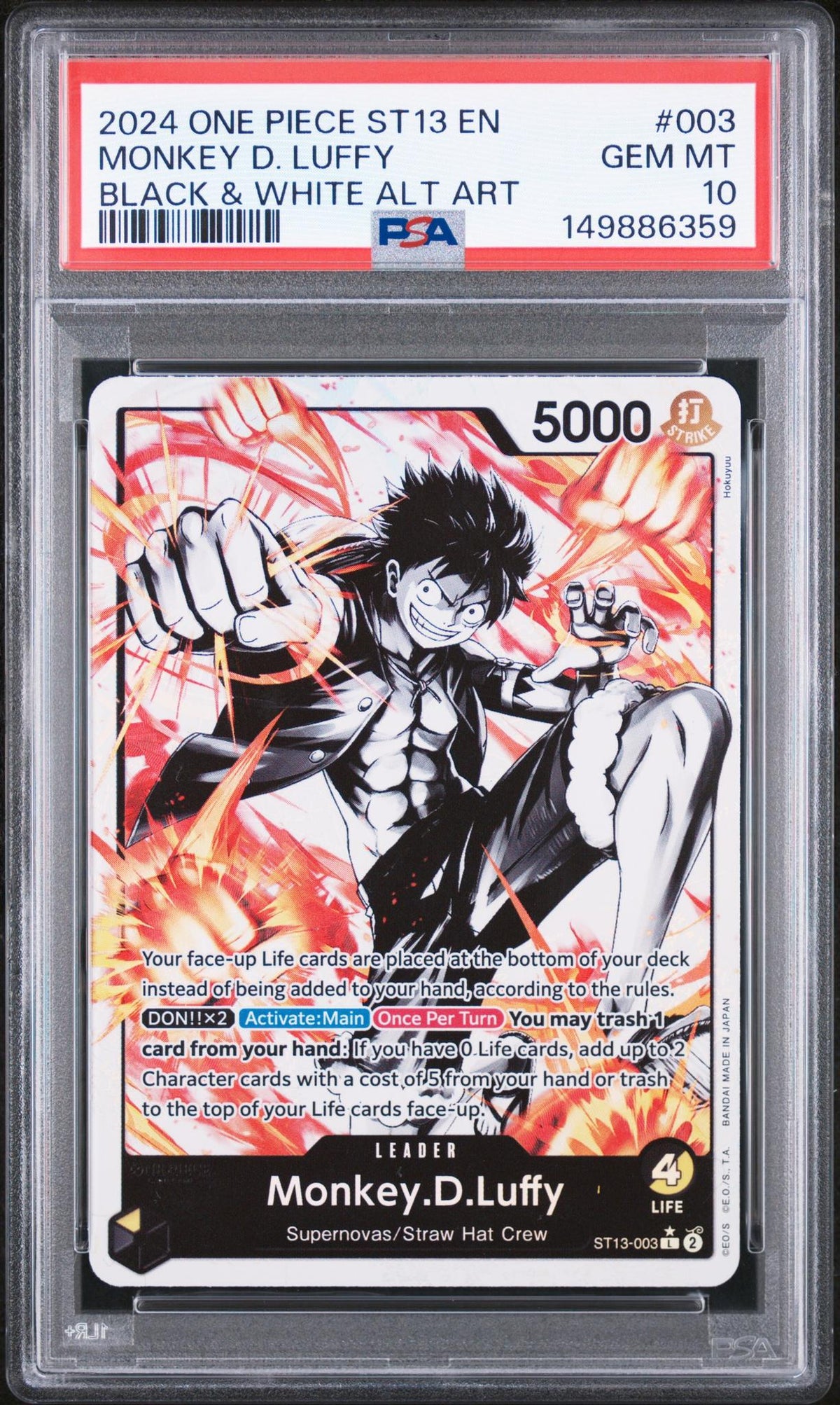 One Piece TCG Bandai 2024 One Piece Starter Deck 13 The Three Brothers Ultra Deck Black And White Alternate Art Monkey D. Luffy #St13003 PSA 10