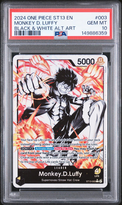 One Piece TCG Bandai 2024 One Piece Starter Deck 13 The Three Brothers Ultra Deck Black And White Alternate Art Monkey D. Luffy #St13003 PSA 10