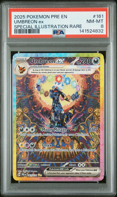 Pokémon 2025 Pokemon Scarlet And Violet Prismatic Evolutions Special Illustration Rare Umbreon EX #161 PSA 8