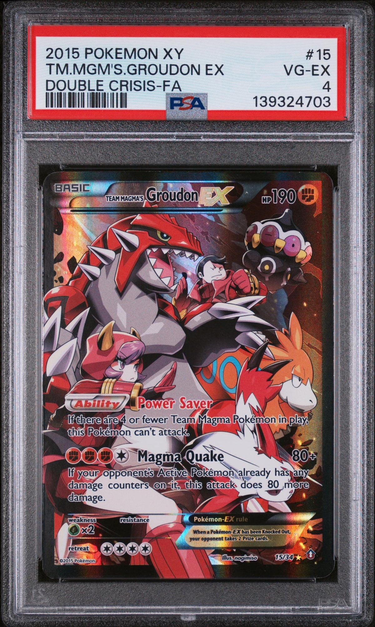 Pokémon 2015 Pokemon XY Double Crisis Team Magma’S Groudon EX #15 PSA 4