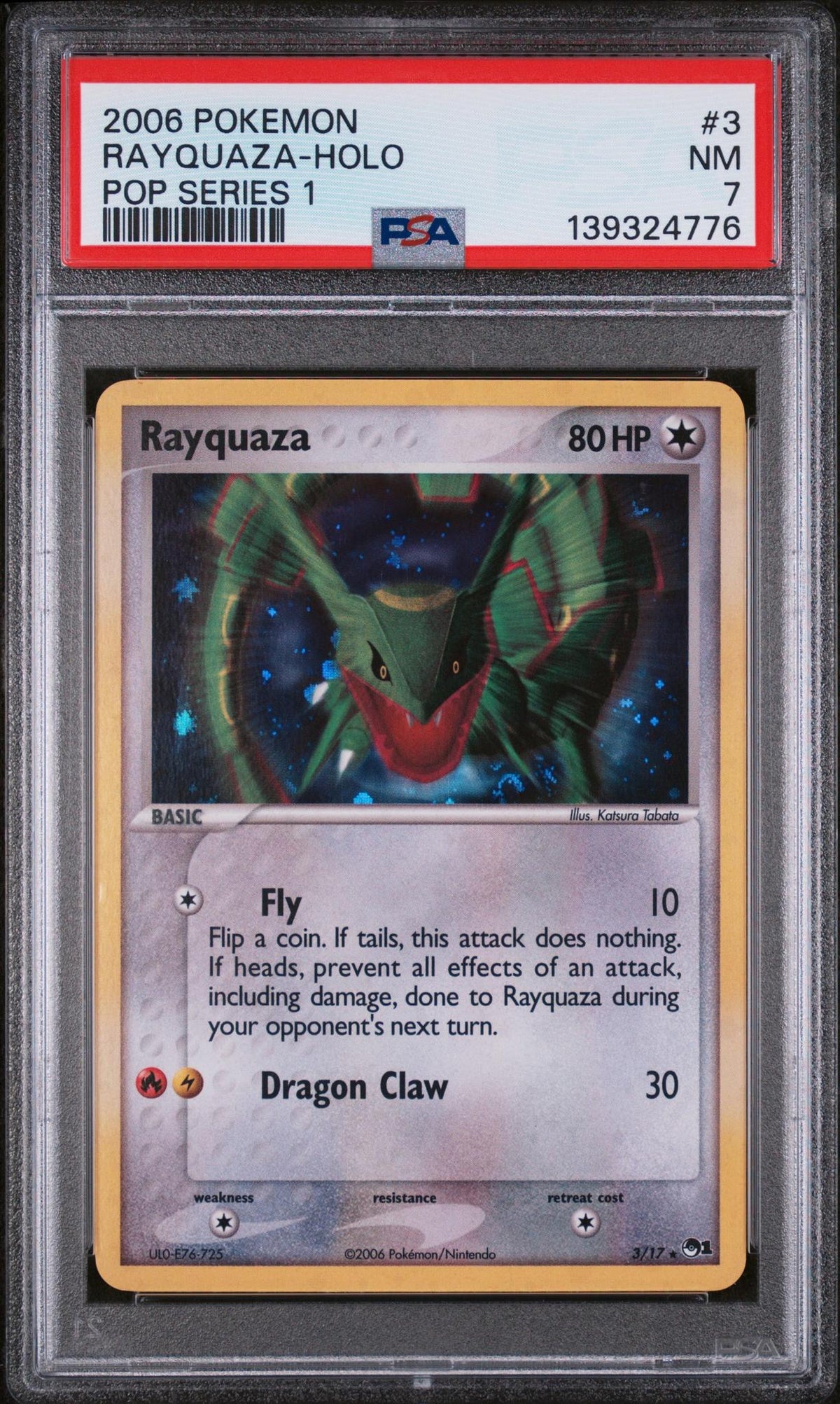 Pokémon 2006 Pop Series 1 English Cosmos Holo EX Holon Phantoms Blister Rayquaza #3 PSA 7