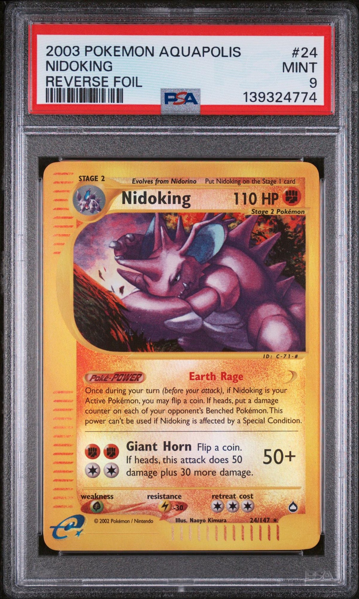 Pokémon 2003 Pokemon Aquapolis Reverse Holo Nidoking #24 PSA 9
