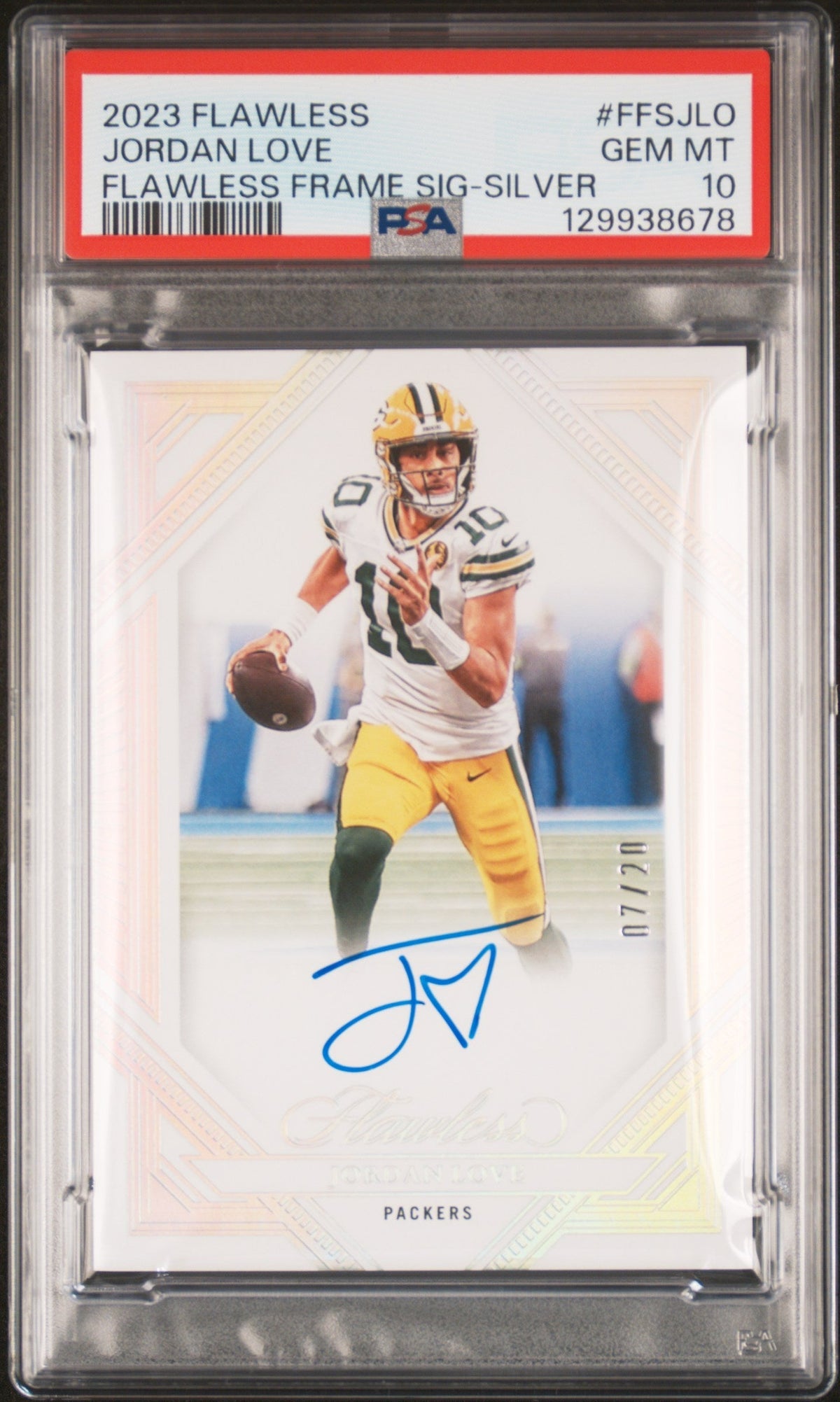 Football Panini 2023 Panini Flawless Flawless Frame Signatures Silver Jordan Love #Ffsjlo /20 PSA 10