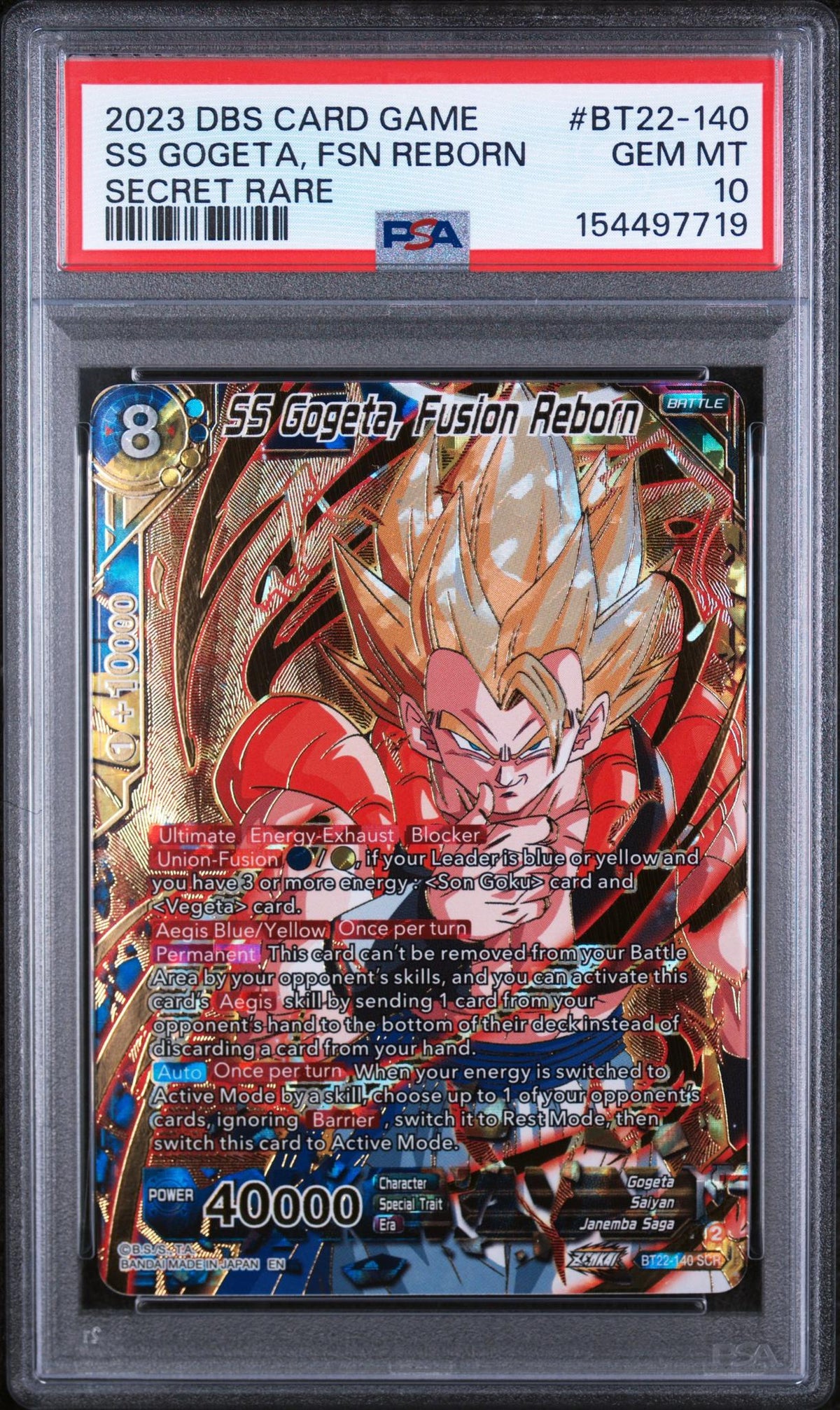 Dragon Ball Bandai 2023 Critical Blow English Ss Gogeta, Fusion Reborn #Bt22-140 PSA 10