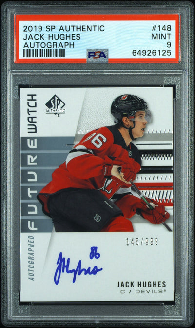 Hockey 2019 SP Authentic Future Watch Autograph Jack Hughes #148 /999 PSA 9