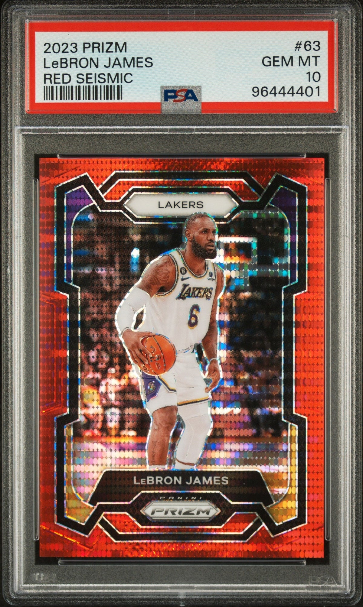 Basketball Panini 2023 Panini Prizm Red Seismic Lebron James #63 /299 PSA 10
