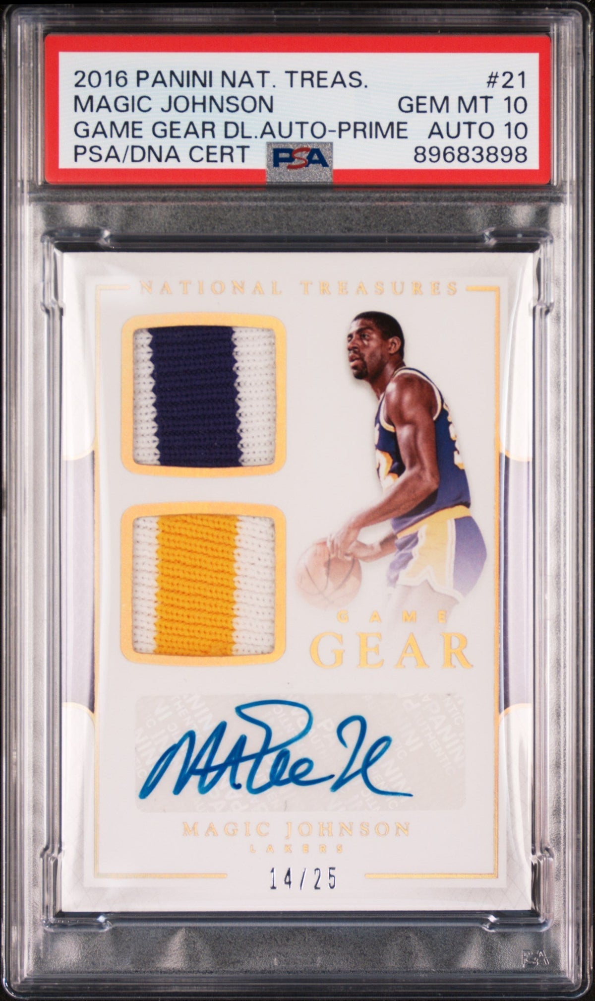 Basketball Panini 2016 National Treasures Game Gear Dual Jersey Autograph Prime Magic Johnson #21 /25 PSA 10