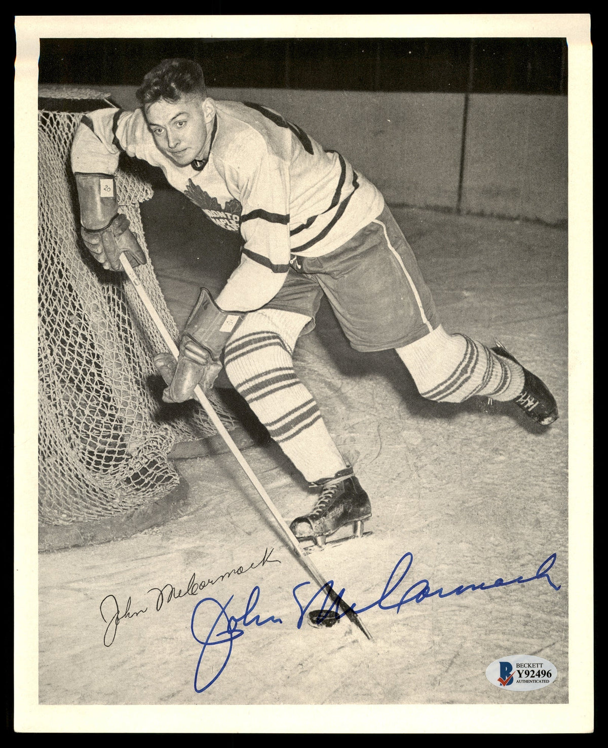 John Mccormack Autographed 1945-54 Quaker Oats 8X10 Photo Toronto Maple Leafs Beckett Bas #Y92496
