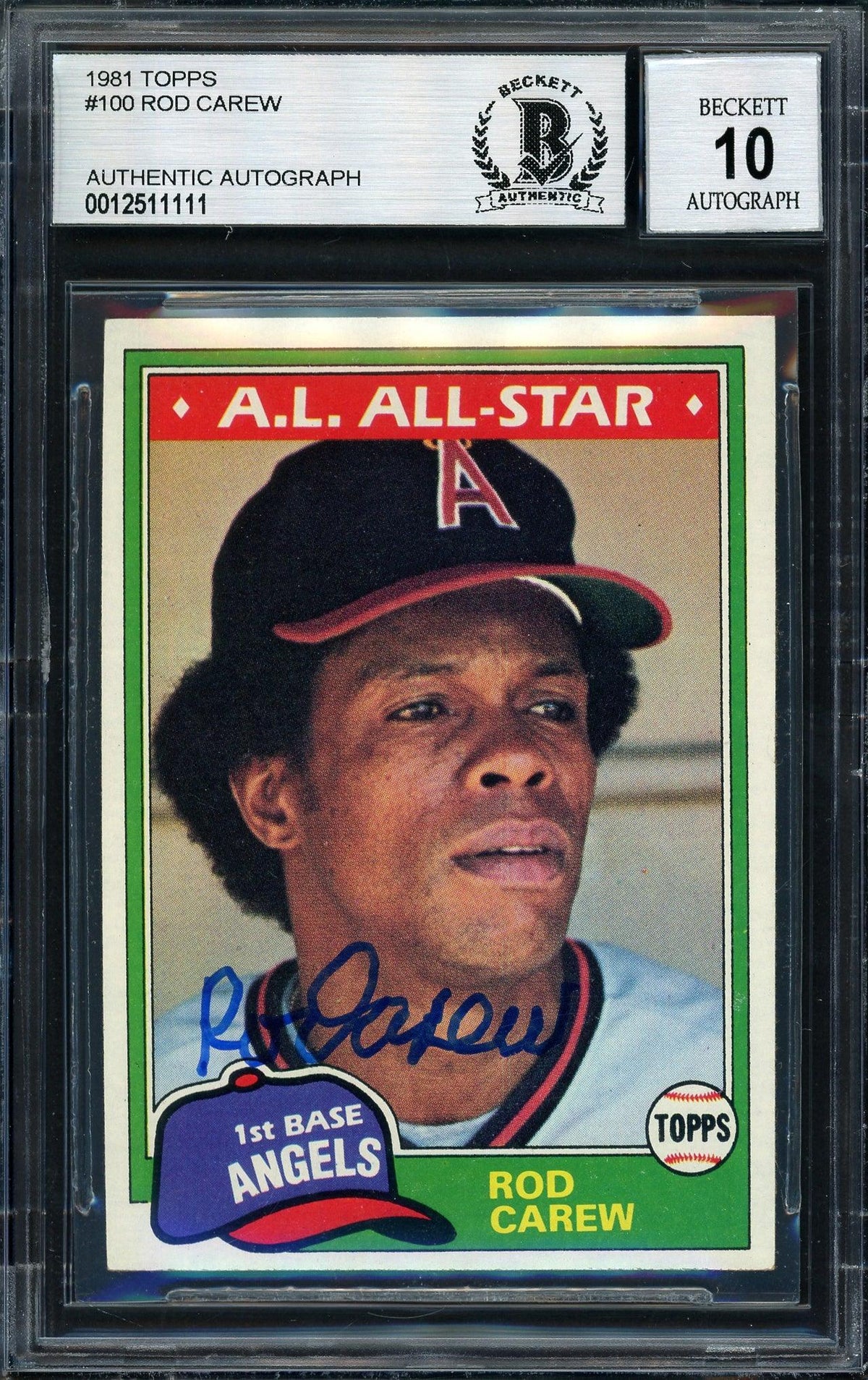 Rod Carew Autographed 1981 Topps Card #100 California Angels Auto Grade 10 Beckett Bas Stock #186043