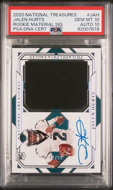 Sports Panini Jalen Hurts 2020 Panini National Treasures Rookie Material Signatures RPA #'D 42/99 PSA 10 Auto 10