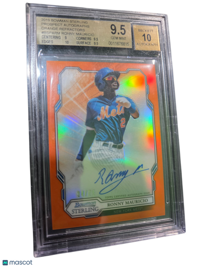 Baseball Bowman 2019 Bowman Sterling Prospect Auto Orange Ronny Mauricio #Bsparm BGS 9.5 Auto 10