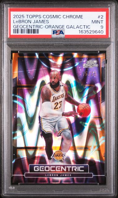 Basketball Topps Lebron James 2025-26 Topps Chrome Cosmic Geocentric Orange Raywave #'D 15/25 PSA 9