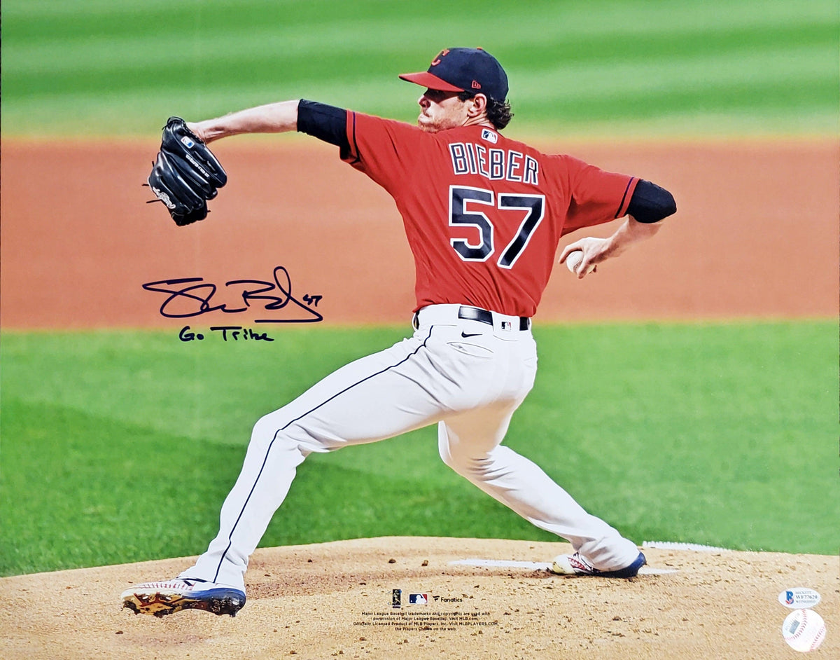 Shane Bieber Autographed 16X20 Photo Cleveland Indians "Go Tribe" Beckett Bas Stock #185900