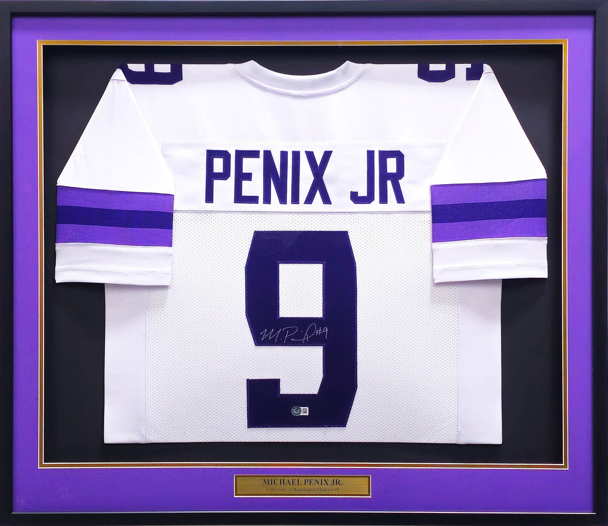 Washington Huskies Michael Penix Jr. Autographed Framed White Jersey Beckett Bas Witness