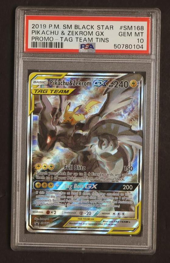 Pokémon 2019 Pokemon Sun And Moon Black Star Promo Tag Team Tins Pikachu/Zekrom GX #Sm168 PSA 10 50780104