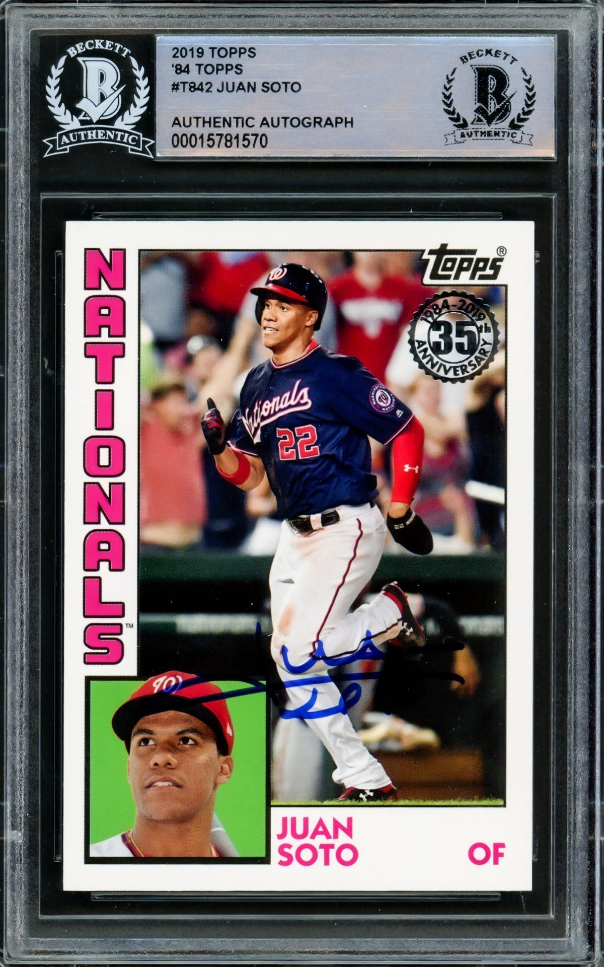 Juan Soto Autographed 2019 Topps 35Th Anniversary Card #T84-2 Washington Nationals Beckett Bas #15781570