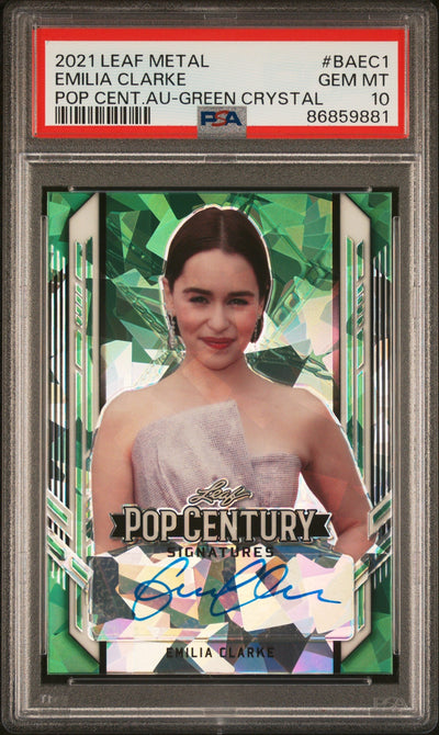 Pokémon Panini 2021 Leaf Metal Pop Century Green Crystal Emilia Clarke #Baec1 Auto 2/2 PSA 10