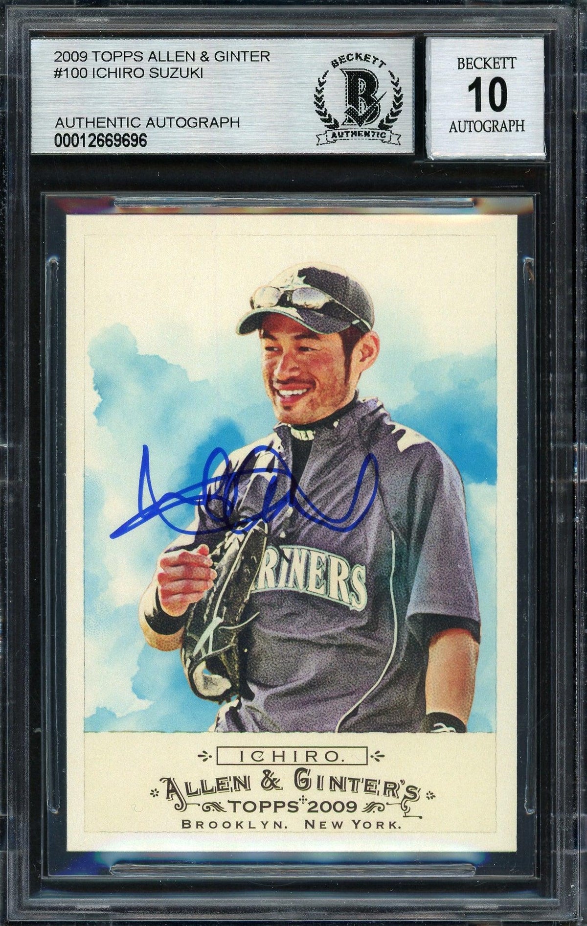 Ichiro Suzuki Autographed 2009 Topps Allen & Ginter Card #100 Seattle Mariners Auto Grade 10 Beckett Bas Stock #189869