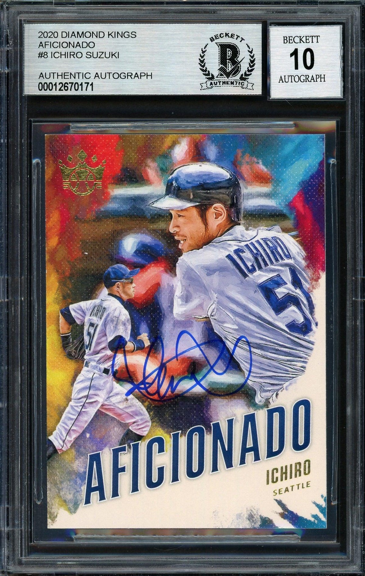 Ichiro Suzuki Autographed 2020 Panini Diamond Kings Aficionado Card #A-8 Seattle Mariners Auto Grade 10 Beckett Bas Stock #189972