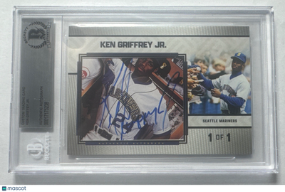 Sports Ken Griffey Jr. Mariners Signed Large Custom Cut Auto Card #1/1 BGS Bas Beckett