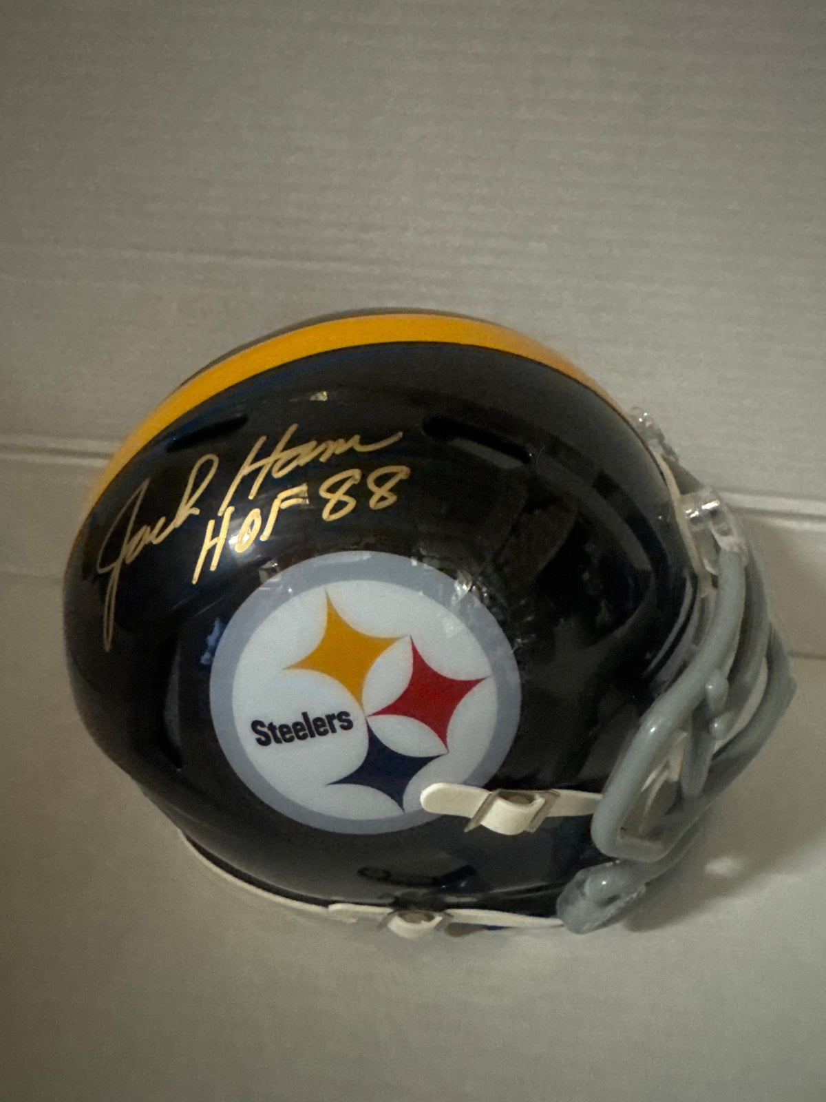Jack Ham Signed Hof 88 Inscription Pittsburgh Steelers Throwback 63-76 Speed Mini Football Helmet (Beckett)