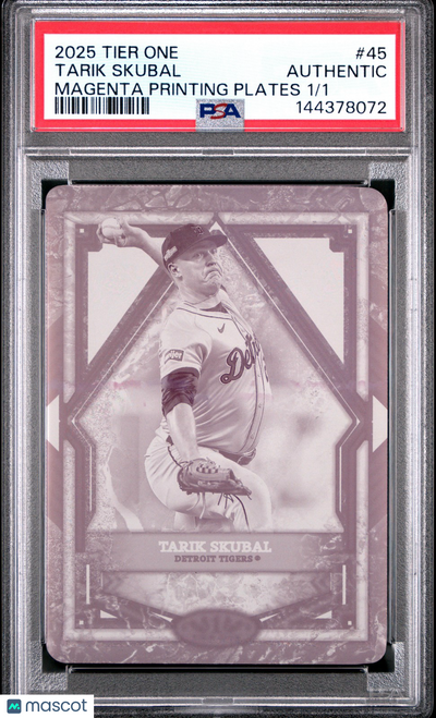 Sports Topps 2025 Topps Tier One Tarik Skubal #45 Magenta Printing Plates 1/1 1/1 PSA