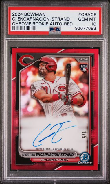 Baseball Bowman Christian Encarnacion-Strand 2024 Bowman Chrome Rookie Red Autograph #'D 1/5 PSA 10