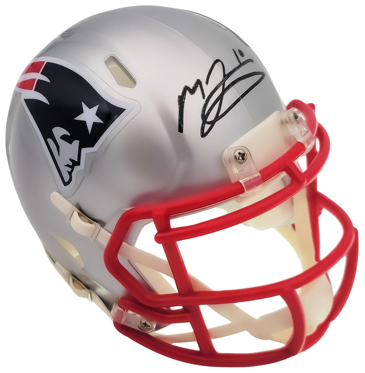 Mac Jones Autographed New England Patriots Silver Speed Mini Helmet Beckett Bas Qr Stock #202971