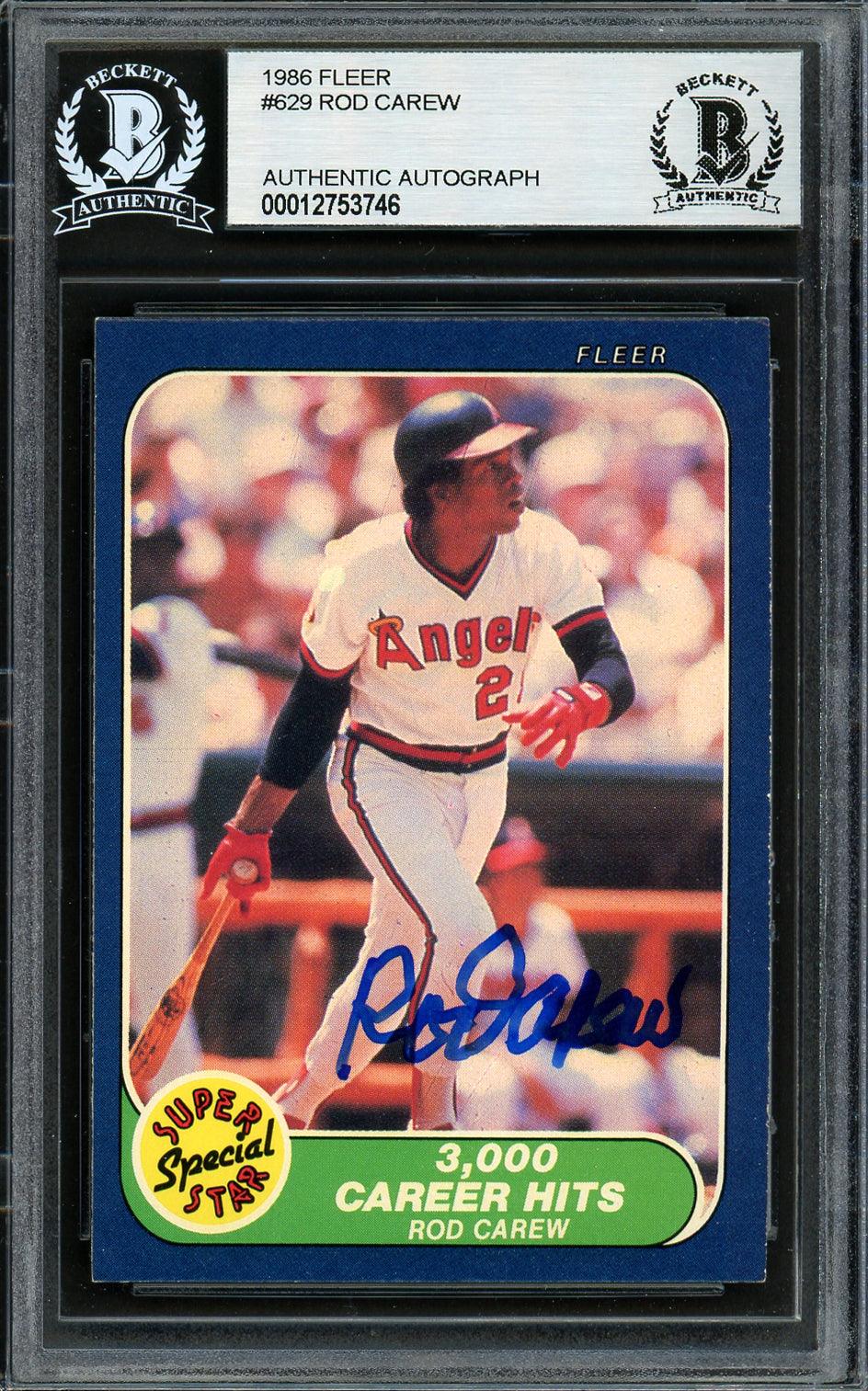 Rod Carew Autographed 1986 Fleer Card #629 California Angels Beckett Bas Stock #193246