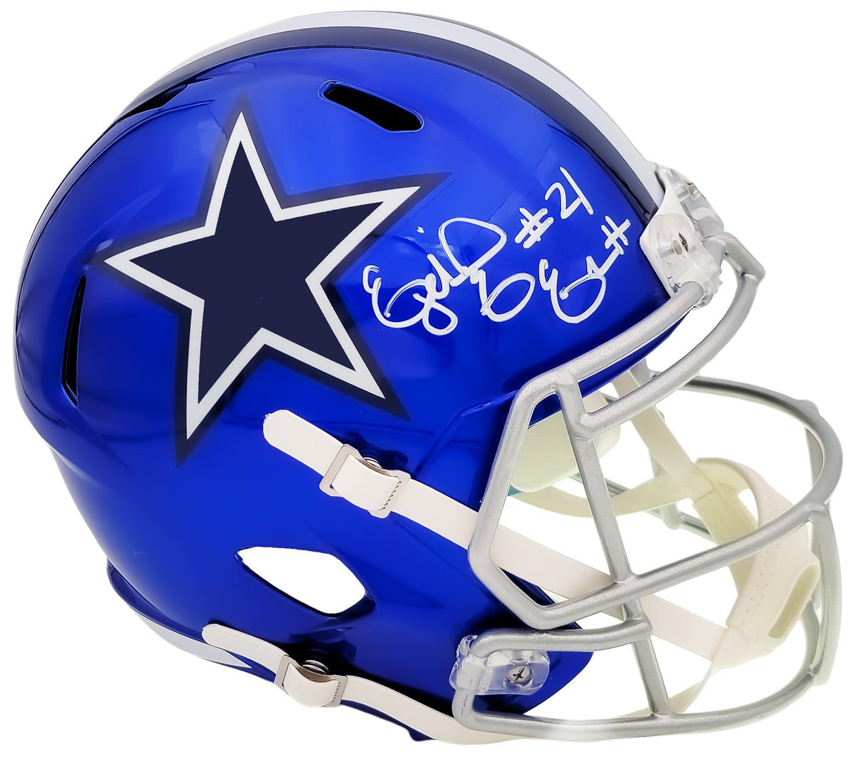 Ezekiel Elliott Autographed Dallas Cowboys Flash Blue Full Size Replica Speed Helmet Beckett Bas Qr Stock #203008