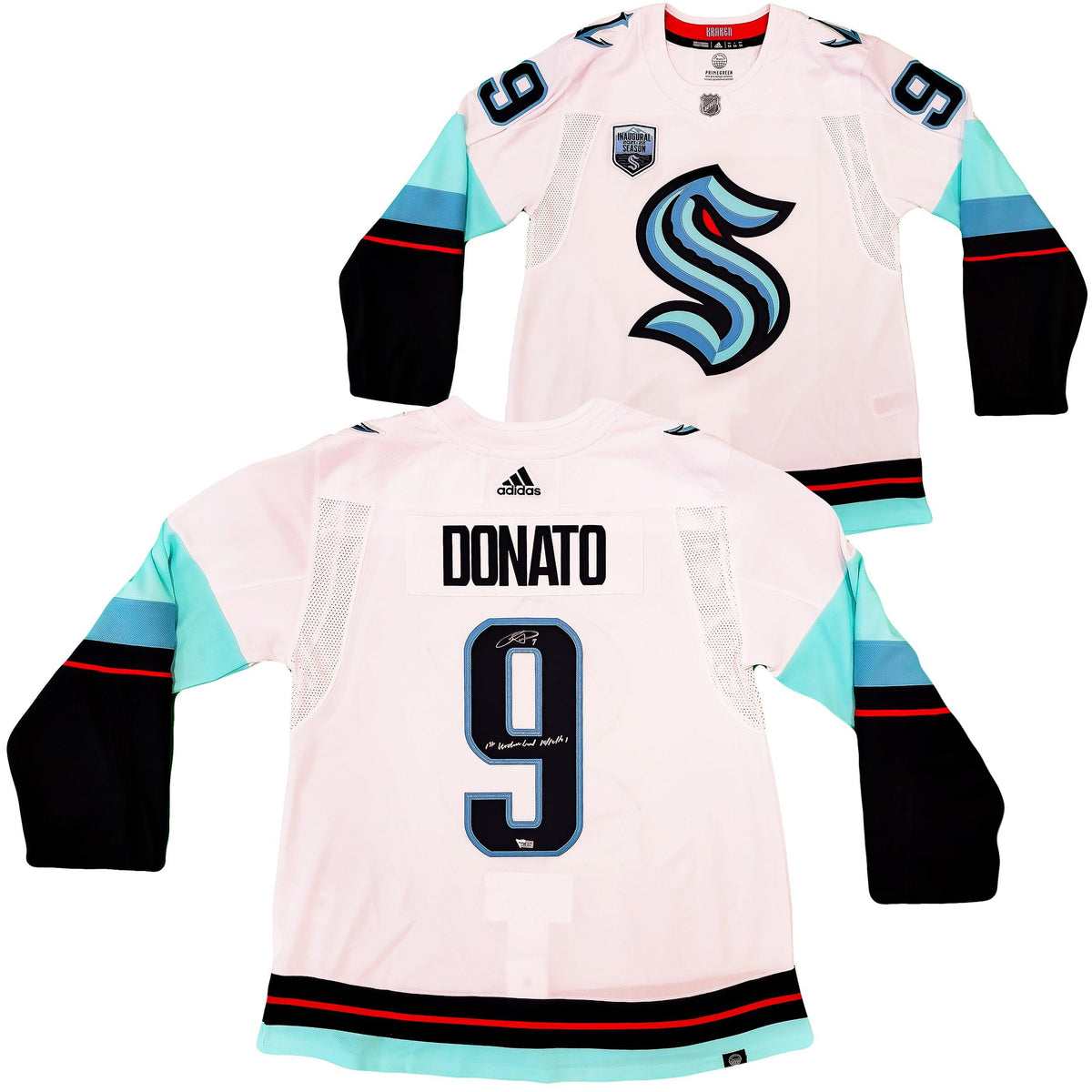Seattle Kraken Ryan Donato Autographed White Adidas Jersey Size 54 "1St Kraken Goal" Inaugural Season Patch Fanatics Holo Stock #202596