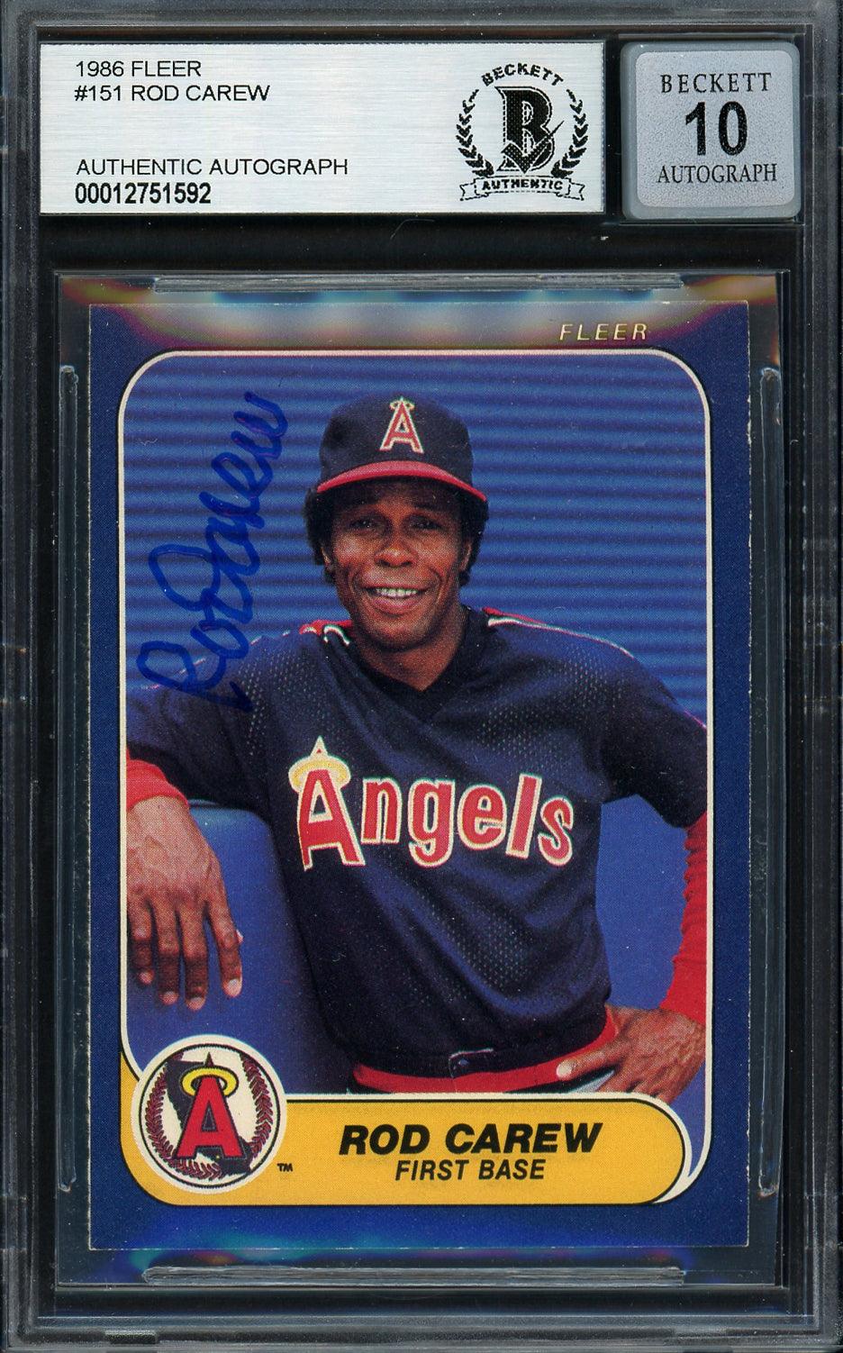 Rod Carew Autographed 1986 Fleer Card #151 California Angels Auto Grade Gem Mint 10 Beckett Bas Stock #192675